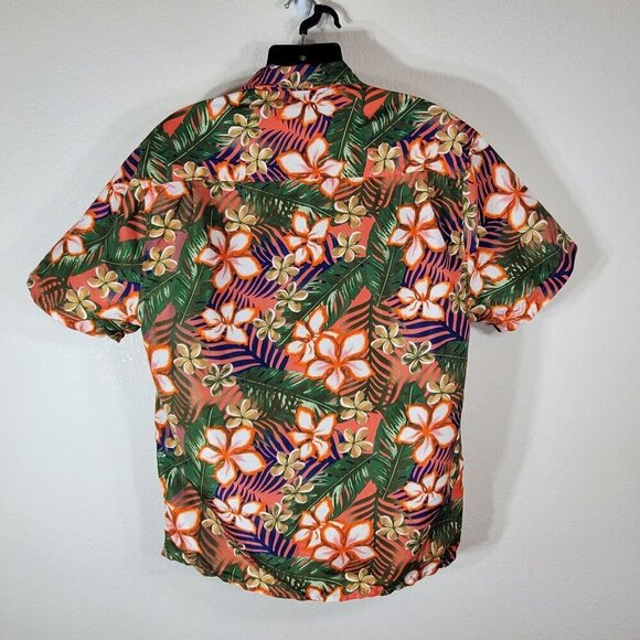 Uzzi Mens XL Hawaiian Floral Short Sleeve Shirt Green/Orange Tropical Button-Up - Picture 2 of 10